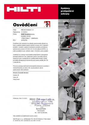 Osvědčení - Systémy protipožární ochrany